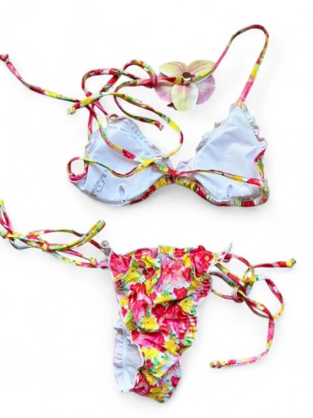 Amazon Floral Triangle Bikini — Pink & Yellow